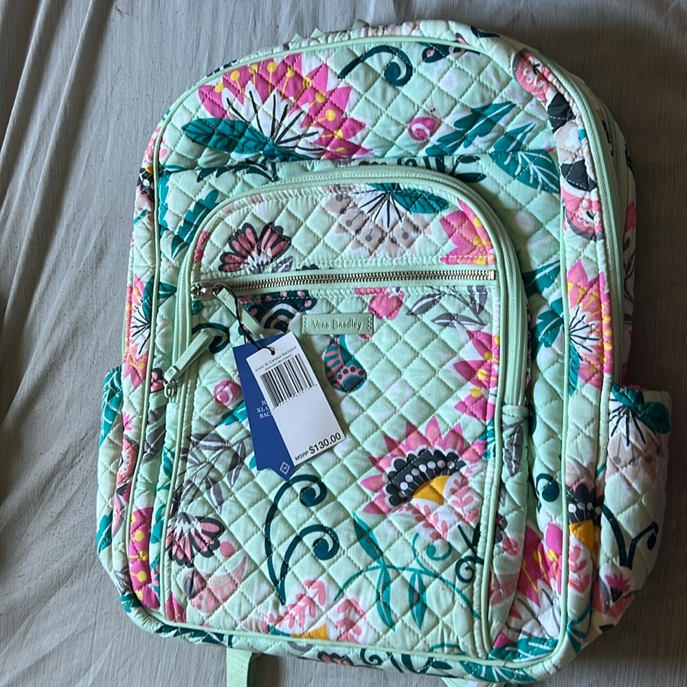 Vera Bradley iconic XL campus bag in Mint Flowers print